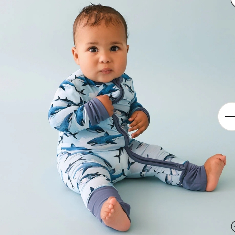 Posh Peanut Blue Sharks Footed Sleeper Pajamas Convertible One Piece Pjs 18-24M